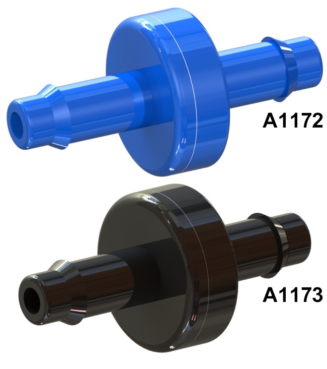 Color rendered 3D CAD models of A1172 and A1173 featured diaphragm check valves