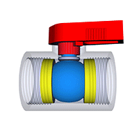 An animated GIF of a ball valve displaying the shut off and on flow function.  