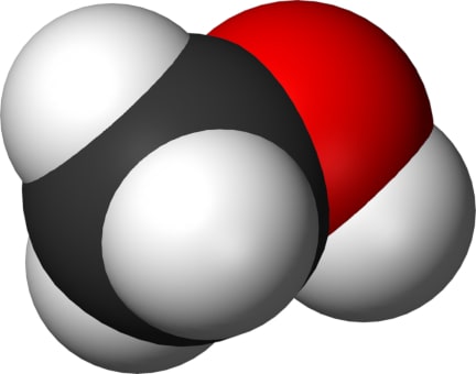 Methanol molecule 3D model. Click the image to find out more about the chemical compatibility of materials.
