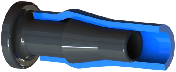 Cross-section of flexible tubing pushed over a generic plastic hose barb.