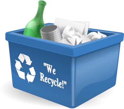 A typical home single-stream recycling tub.