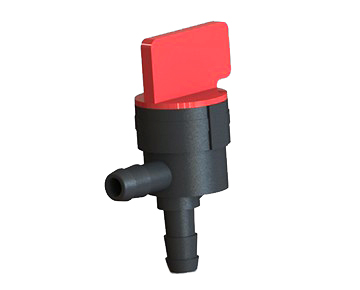 Q-Turn fuel valve - ¼ inch Hose Barb Fuel Valve with Red Nylon Handle & black heat stabilized nylon body. 