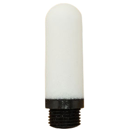 ½ inch Male NPT thimble muffler with a 70 micron porous polyethylene element, and a black polyethylene thread.  Click on image to go to the catalog. 