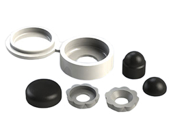 Image of various screw covers linking to the ISM catalog Screw Covers product category.