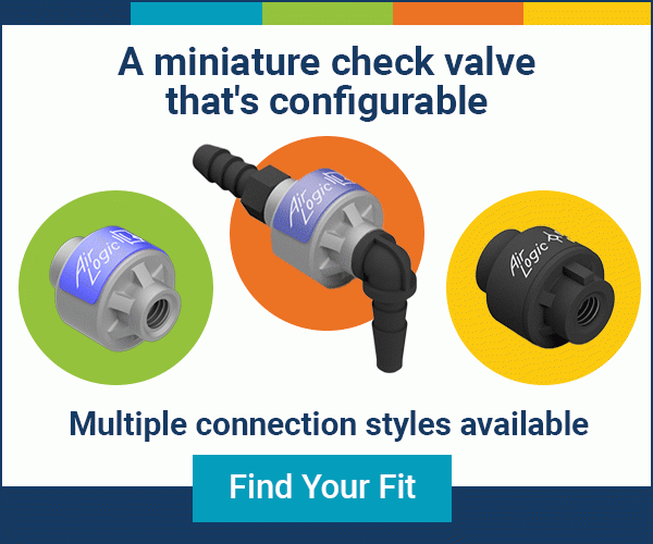 Animated GIF showing different end connection options threaded into miniature check valves. Click to find your fit. 