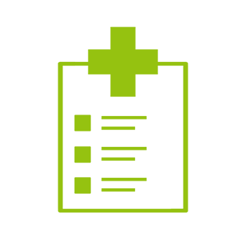 Bright green clipboard with medical cross on top.
