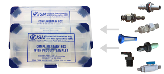 Complimentary sample box with a sample selection of fittings for unique application needs.