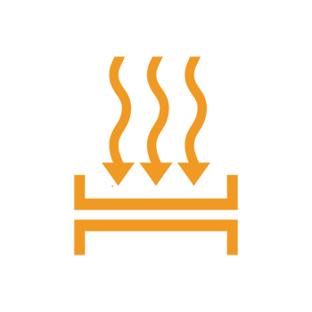 Orange icon with top arrows pointing down at two bars. 