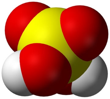 A 3D model of sulfuric acid molecule.