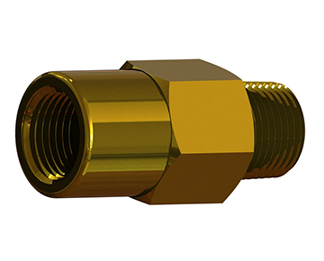 3 D model of the C H H series female by male N P T piston check valve offered by I S M. 