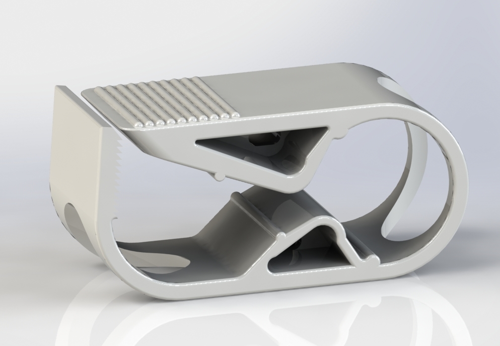 a grey plastic tubing clamp