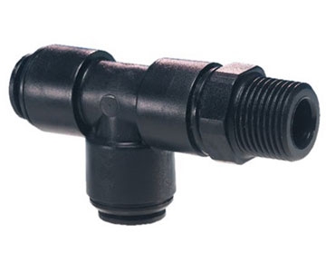 QMRTS Series - Metric - Male BSPT x Push-In Swivel Male Run Tee