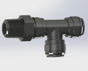 QMRTS Series - Metric - Male BSPT x Push-In Swivel Male Run Tee