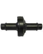 A385 photo - 1/4" straight shaft or port non-barbed diaphragm check valve with a black polypropylene body and a fluorosilicone (F V M Q) diaphragm.